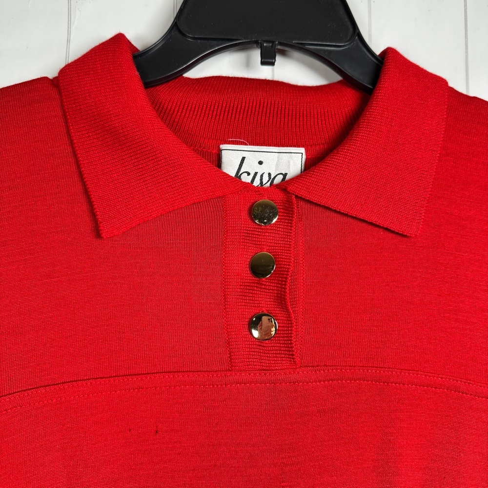 VTG 60s 70s Kiva Sport Red Knit Midi Dress Long Sleeve Modest Housewife size 12 - Picture 3 of 9